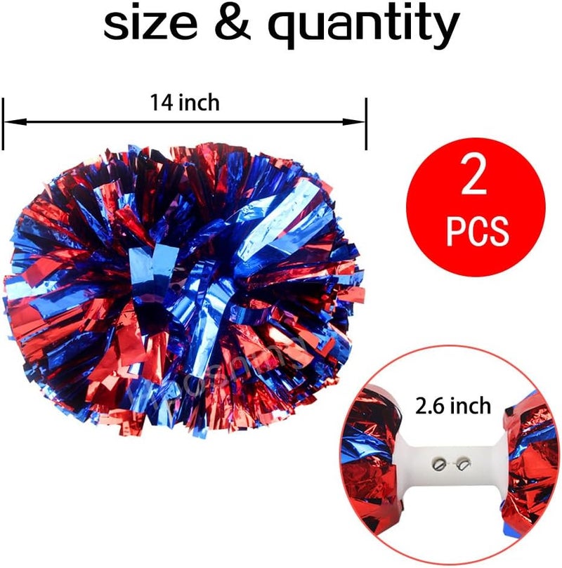 Hooshing 2PCS Pom Poms Cheerleading Professional Cheer Pom Poms with Baton Handle (No Zip Tie) for Cheer Squad Team Sports Spirited Party Dance Training - Image 2
